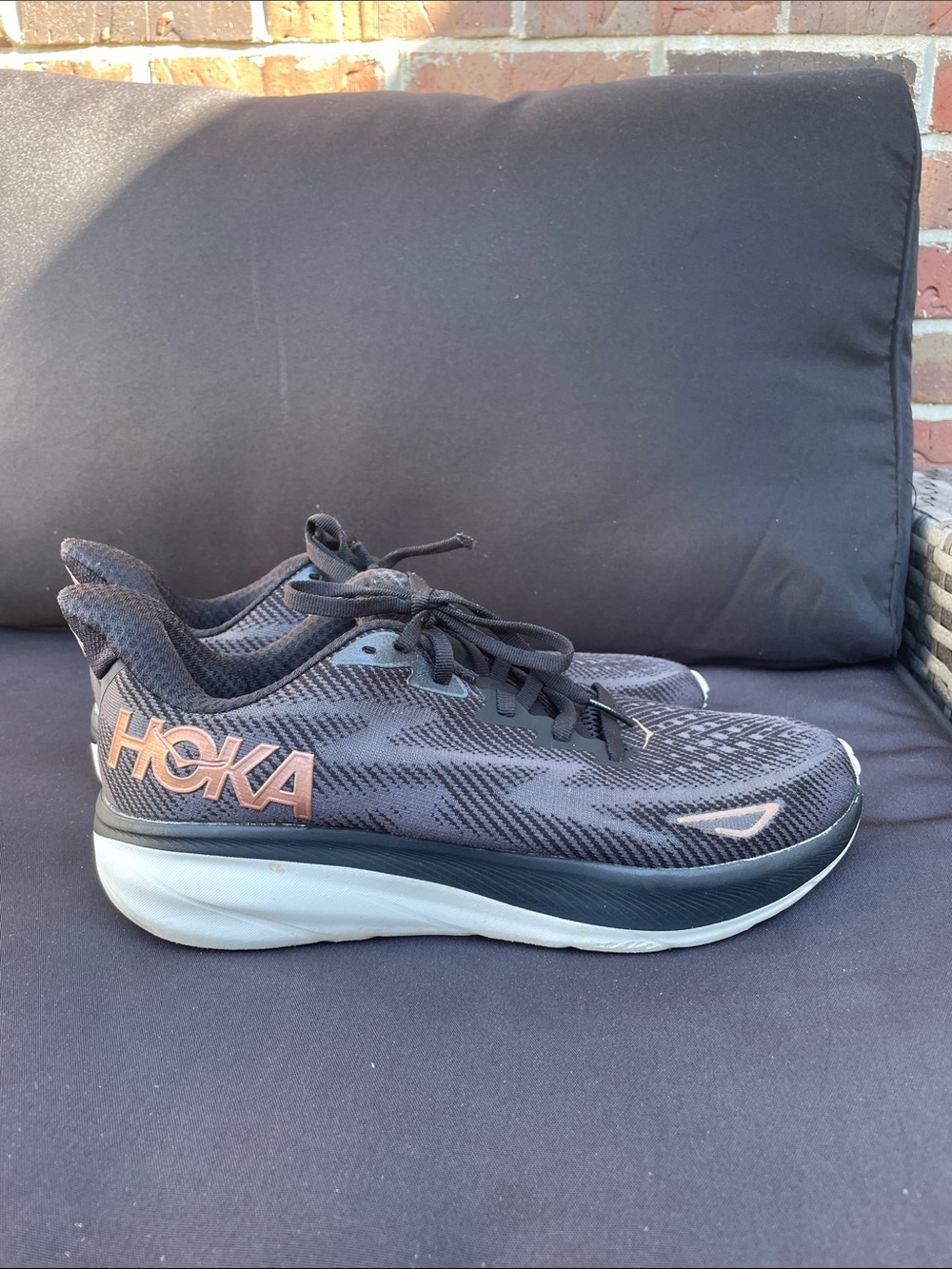 Hoka Black Running Shoes with Rose Gold Logo Accent
